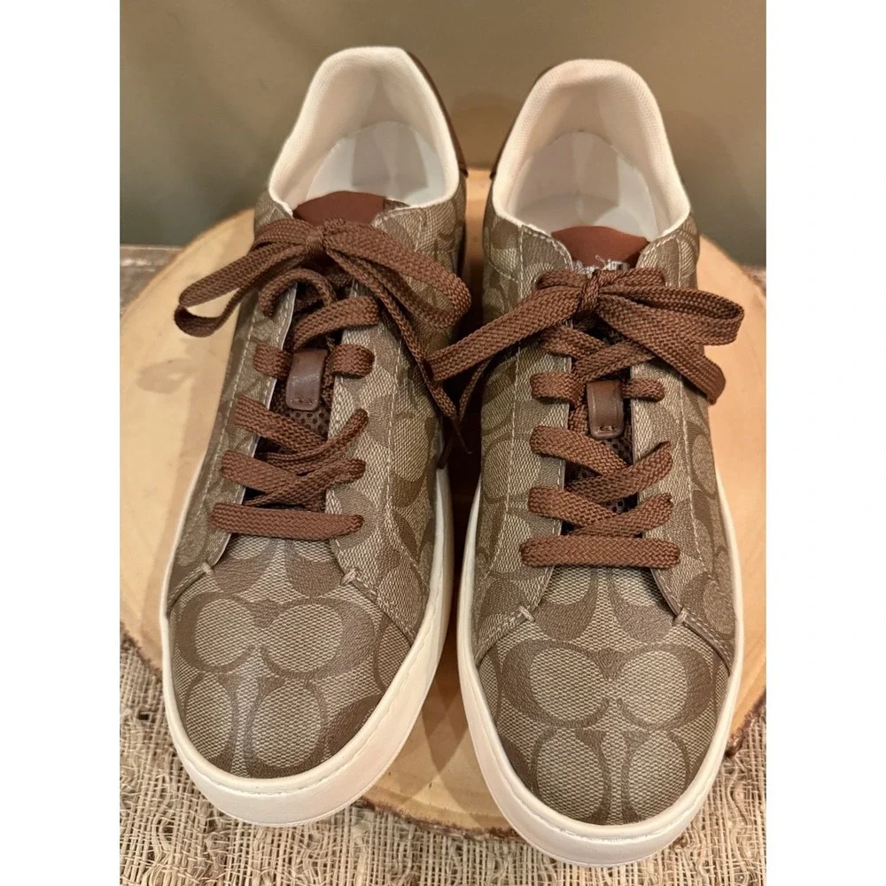 COACH CLIP LOW LOGO SNEAKERS G4949 KHAKI/SADDLE SIZE 9.5D 168$‎